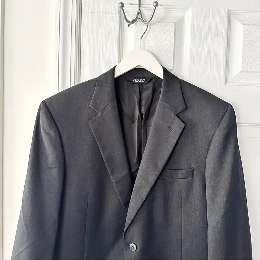 Jos A Bank Gordon Grey Black Wool Two Button Traveler Sports Coat Blazer 42 Reg